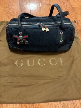 Gucci Black Canvas Duffel with Green-Red Web Trim